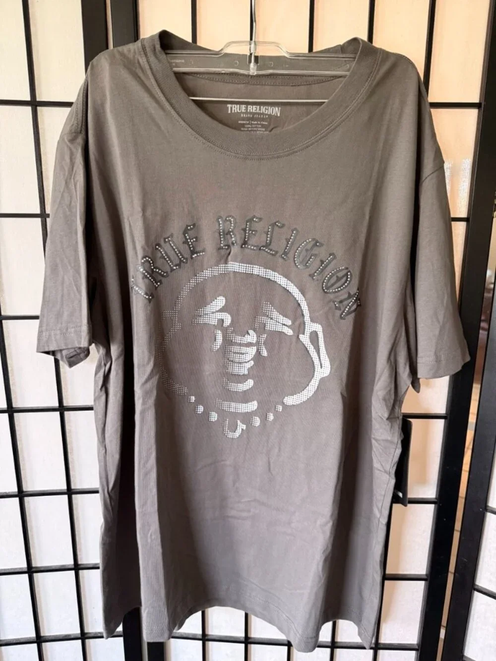 True Religion NWT Studded Buddha Graphic T-Shirt Grey Men’s M Y2K